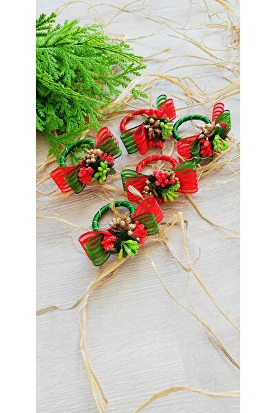 CWolf Yılbaşı 4 Adet Kırmızı Yeşil Fiyonk Peçete Yüzüğü