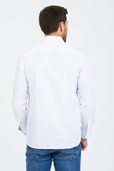 Varetta Чоловіча біла класична сорочка з довгими рукавами, міні-візерунком та кишенями