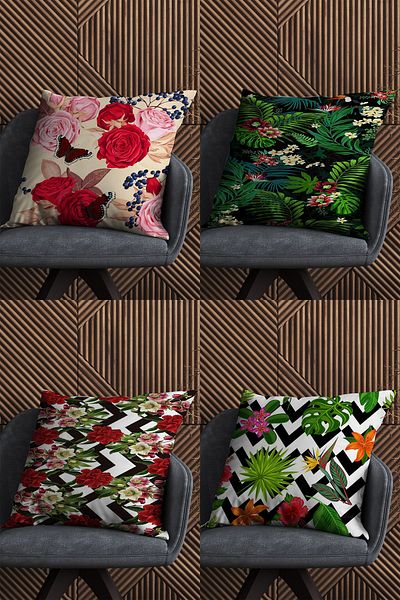 fdm desıgn Double Sided Printed Special Design Red and Green Flower Decorative Throw Pillow Cover Set of 4