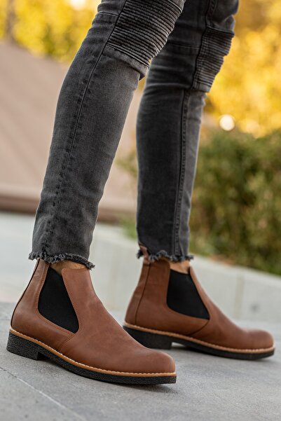 BOUIS Men's Daily Brown Classic Boots Elastic Chelsea Matte Faux Leather Wate...