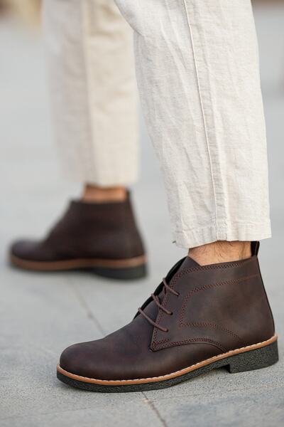 BOUIS Ανδρικές καφέ κλασικές μπότες με κορδόνια από ματ τεχνητό δέρμα, αδιάβροχα άνετα χειμερινά παπούτσια