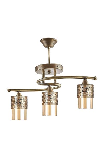 Uçar Rustic Authentic Crowned Honey Glass Triple Chandelier