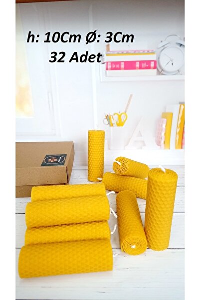 Petekoğlu (32 Adet) Balmumu Mum 3cm X10cm Kendin Süsle Nikah Şekeri Doğal Petek Bal Mumu Mum Beeswax Candle