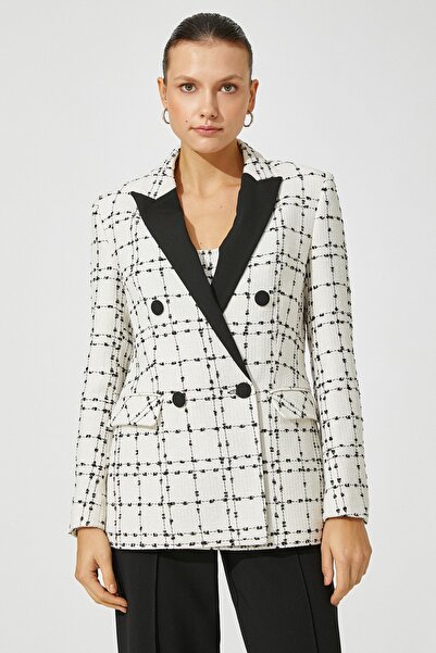 Koton Γυναικείο Μπουφάν Λευκό Καρό 3WAK50097UW