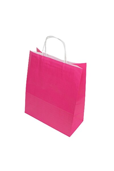 Kesepak Çanta Beyaz Kraft 25x31x12 Cm Burgu Sap Pembe 50 Adet