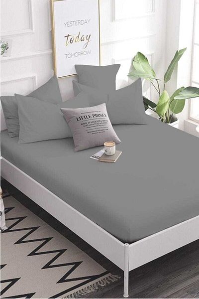 Roza Home Collection Dark Gray King Size Elastic Sheet Cotton Fabric 180x200