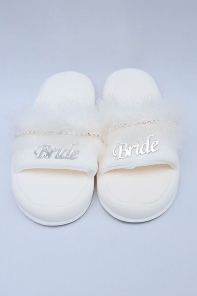 Turkuaz Bride Towel Slippers White Ornate