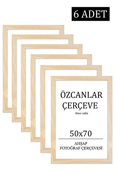 ÖZCANLAR ÇERÇEVE Set of 6 Wooden Frame Wooden Picture Frame 50x70 Natural Wooden Frame Raw Wood