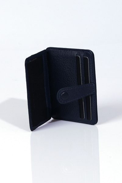 Grande 746 Genuine Leather Slim Card Holder with Paper Money Compartment Navy Blue