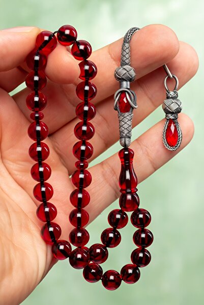 OTTOTESBİH Gümüş Kazaz Püskül Kırmızı Ateş Kehribar Tesbih