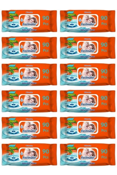 Freshmaker 90 Pack Wet Wipes - with Alovera Lids, 12 Pack
