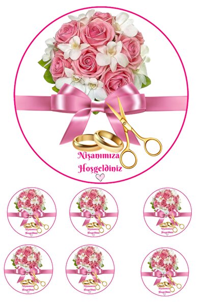 Pasta9 Yenilebilir Pasta Resmi Pirinç Kağıdından Nişan 6-8-10 Kişilik Pastaya...