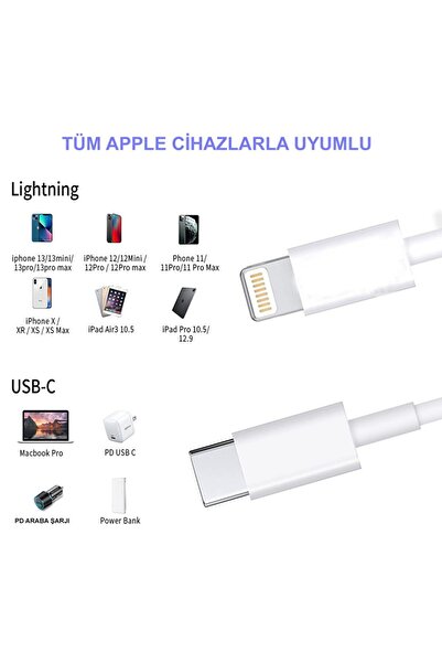 T18 Type-c (usb) To Lightning Iphone Ile Uyumlu 1 Metre Şarj Kablosu Beyaz