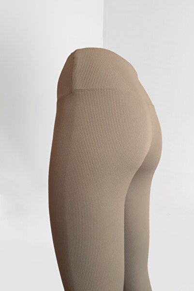 tytbtkcom Fiti Polarlı - Içi Polarlı Uzun Boy Bej Açık Kahve Renk Fitilli Kumaşlı Tayt.