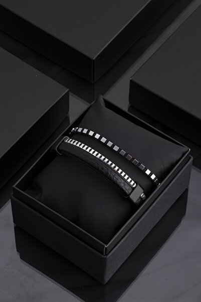 Sortie Aksesuar Hakiki Deri Ve Makrome Doğal Taş Erkek Kombin Bileklik Seti 027