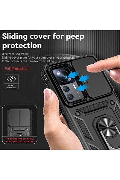 Fibaks Xiaomi Mi 12t / Mi 12t Pro Case Armor Military Tank with Camera Protection Sliding Ring