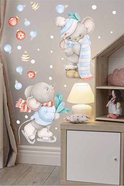 WALLHUMAN Кольорові зимові миші Новорічна прикраса Скляні та настінні наклейк...