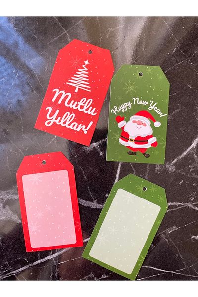 Hayal.kirtasiyesi New Year's Hole Sticker 4.5X7 cm 20 Pieces Mixed Package Double Direction Embossing Detail New Year's Sticker