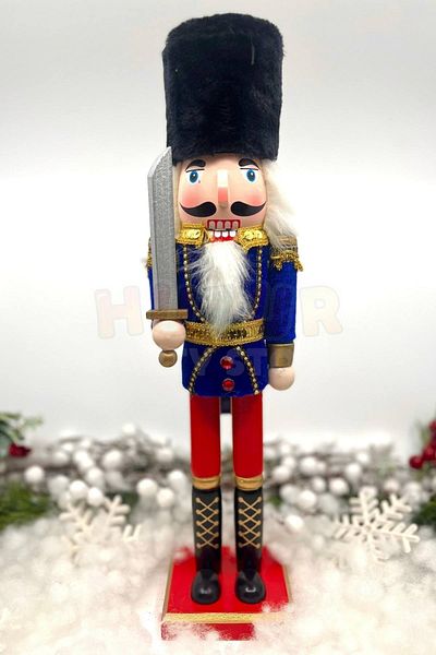 Huzur Party Store 40 εκ. Σπαθί Καρυοθραύστης Ναυτικό Μπλε Χρώμα Μολύβδινος Στρατιώτης Μαύρος Καρυοθραύστης Χριστουγεννιάτικο Διακόσμηση
