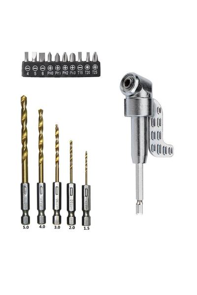 Depolife Altıgen 1/4 Hex Bit Uzatma Adaptörü 5li Titanyum Matkap Ucu Seti Köşe Delme Vidalama Aparatı Altıgen