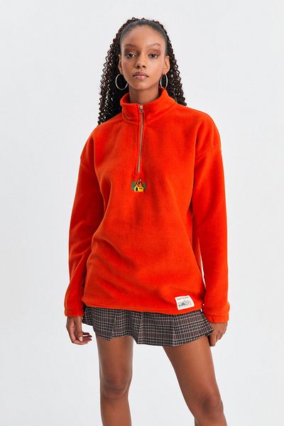 Northlight Unisex Orange Billet Home Embroidered Stand Collar Half Zipper Oversize Fleece