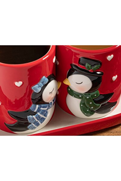 English Home Lovely Penguins Dolomite 2-Piece Mug 400 Ml Red