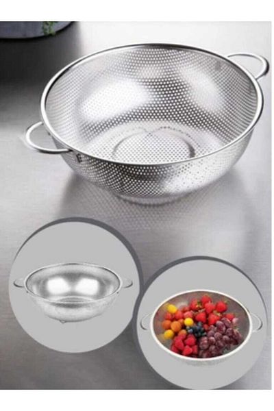 ÇEÇEN HOME Metal Pasta Strainer with Double Handles 25.5x9.5 Cm