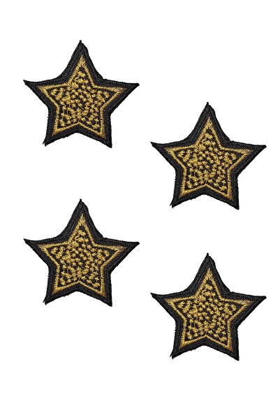 REMSATİC Ütü Ile Yapışan Arma - Patch - Altın Siyah Renk Yıldız Modeli (4 Ade...