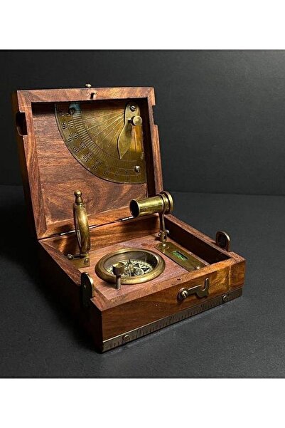 hediyepatronu مجموعة مكبرة وتلسكوب بوصلة بحرية نحاسية عتيقة مع صندوق خشبي