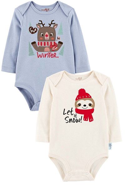 MAHFEL 2-Piece 100% Cotton Organic Printed Snap Fastener Baby Bodysuit