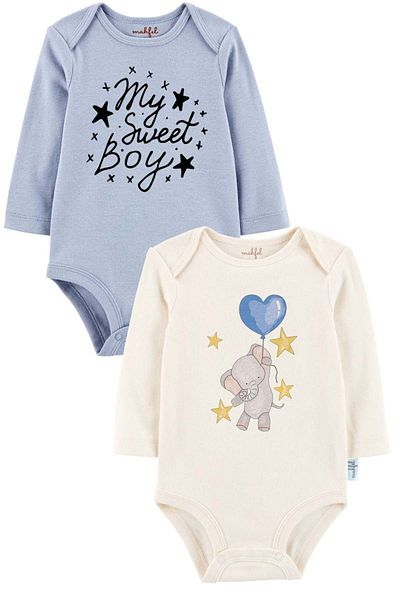 MAHFEL 2-Piece 100% Cotton Organic Printed Snap Fastener Baby Bodysuit