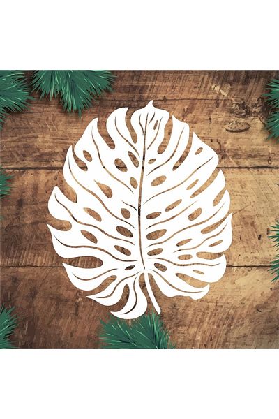 STENCİLTASARIM Stencil Design F184 Dimensional Tropical Leaf - Decorative Wall, Item, Tile, Fabric Painting Templates