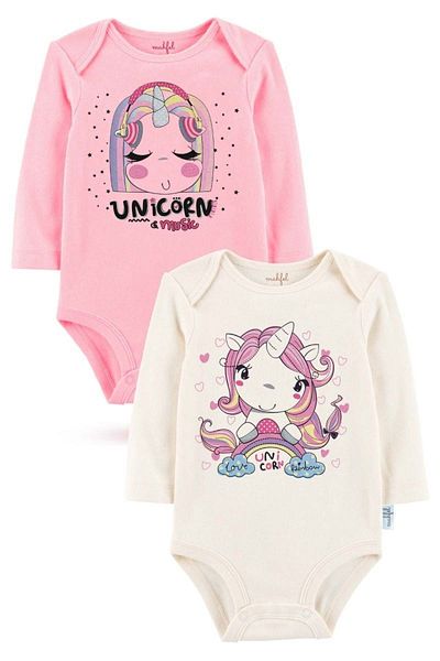 MAHFEL 2-Piece 100% Cotton Organic Printed Snap Fastener Baby Bodysuit