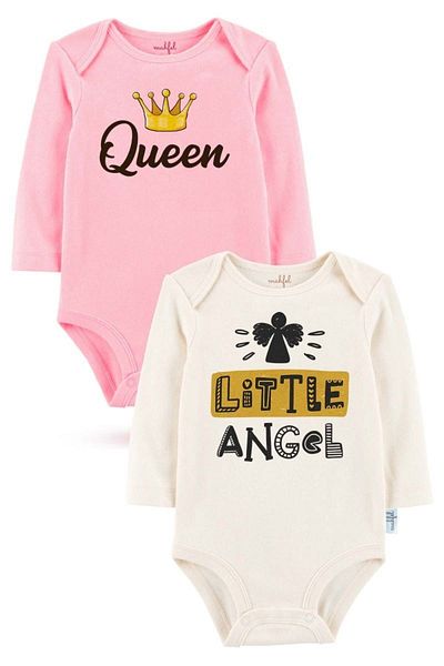 MAHFEL 2-Piece 100% Cotton Organic Printed Snap Fastener Baby Bodysuit