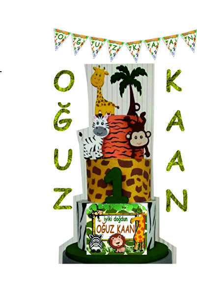Elvan İstanbul Safari Maket Pasta Safari Isme Özel Flama