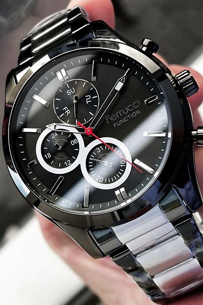 Ferrucci Function Men's Wristwatch 3 ATM Waterproof Smoked Color Steel Strap + Bracelet Elg386