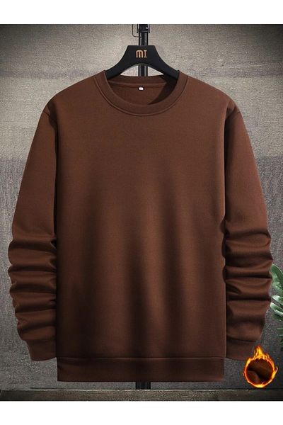 Mad&Calf Ανδρικό φούτερ Basic Crew με λαιμόκοψη χωρίς στάμπα, μονόχρωμο, φαρδύ φούτερ από φλις