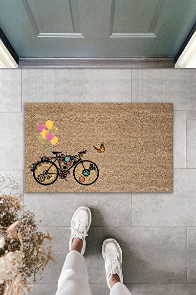 Pazarova Süslü Bisiklet Motifli Dekoratif Kapı Önü Paspası 70x45 Cm