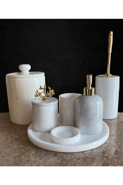 MYM Mermer Yapı Market Tasarım Σετ μπάνιου 7 τεμαχίων με λευκό μάρμαρο και κο...