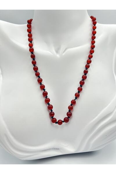 GÜMÜŞTEL EL SANATLARI Sertifikalı Doğal Taş Akik Taşı Kolye Aaa Kalite 6mm