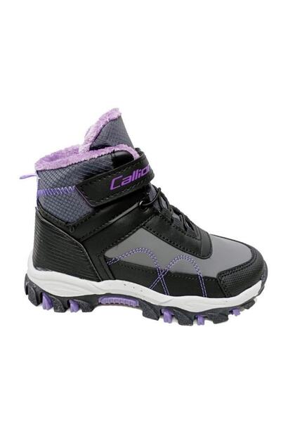 Callion 06f Deri Kız Çocuk Sneakers Bot Füme Siyah Lila