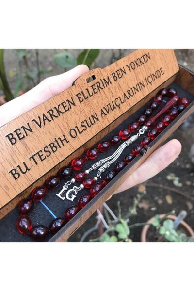 KANUNİ TESBİH Kırmızı Siyah Hareli Kehribar Benzetmesi Tesbih