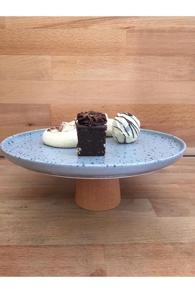 İkram Dünyası Wooden Round Leg Round 24 Cm Serving Plate Cream 9 Cm