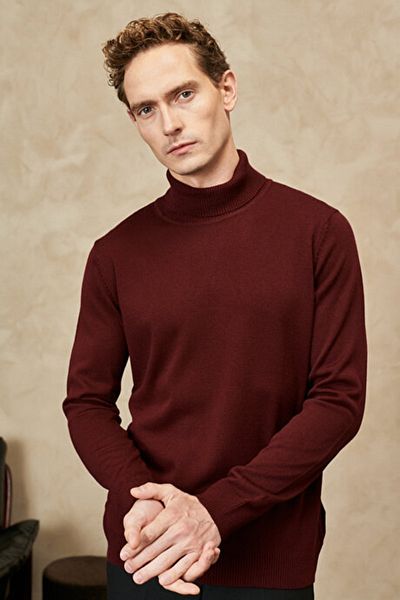 Altınyıldız 4a4923100004 Men's Fisherman Knitwear Claret Red