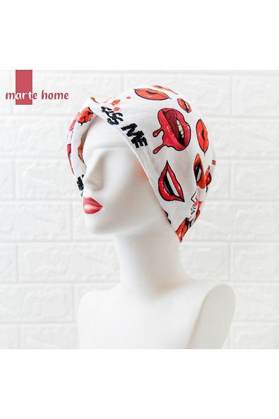 Marte Home Kiss Me Patterned Button Towel Hair Drying Cap