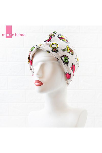 Marte Home Colorful Patterned Button Towel Hair Drying Cap