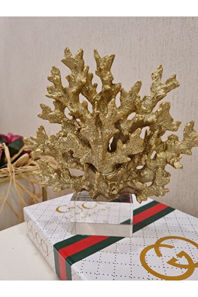 AİSYA HOME DEKOR Dekoratif Cam Kristal Gold Kaideli Mercan
