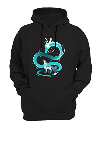 WİDİ Світшот з принтом дракона, чорний