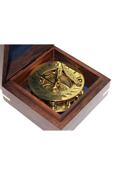 keyfimshop Brass Sundial and Compass with Wooden Box