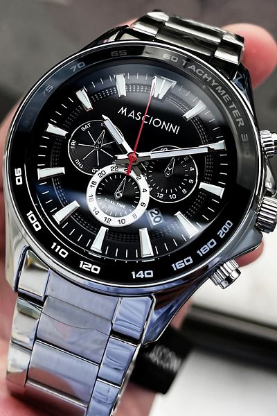 mascionni Men's Wristwatch 3 Atm Waterproof Silver Color Steel Strap + Natural Stone Bracelet